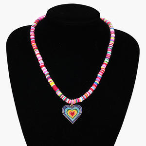 Collar de Corazón con Cuentas de Arcilla Polimérica Arcoíris para Mujer, Regalo, Joyería de Moda, Origen Yiwu - Product Image 3
