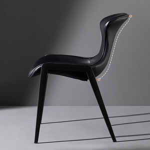 Italian Minimalist Saddle Leather <strong>Dining</strong> Chair Household Chair Black Backrest Chair High-end <strong>Dining</strong> <strong>Table</strong> <strong>Stool</strong> - Product Image 4
