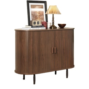 Armoire <span class=keywords><strong>de</strong></span> rangement avec porte coulissante et étagère réglable, table <span class=keywords><strong>console</strong></span> moderne <span class=keywords><strong>de</strong></span> <span class=keywords><strong>bar</strong></span> à café d'appoint pour cuisine, entrée, noyer - Product Image 1