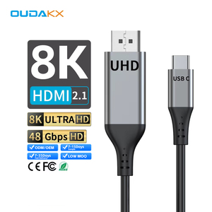 Cable HDMI a <span class=keywords><strong>USB</strong></span> <span class=keywords><strong>C</strong></span> Trenzado de 2 Metros, 8K 4K 120Hz, 2.1 48Gbps de Alta Velocidad, Cable de Video UHD para Monitor, TV, Cine en Casa, de Fábrica OEM - Product Image 1