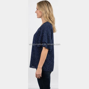 <span class=keywords><strong>Blusa</strong></span> de Moda para Mujer, Estilo Veraniego, <span class=keywords><strong>con</strong></span> Cuello en V, Manga Corta <span class=keywords><strong>con</strong></span> Estampado de Lunares <span class=keywords><strong>Azul</strong></span> <span class=keywords><strong>Marino</strong></span> y Volantes en Capas - Product Image 5