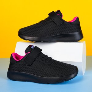 Оптовые сетчатые теннисные кроссовки для детей: модные, дышащие, полностью черные, школьная обувь, новый стиль, классические резиновые кроссовки для девочек и мальчиков - Product Image 2