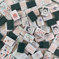 Set Permainan Mahjong Mewah 160 Pcs, Ubin Mahjong Amerika Bergambar Karang, Bintang Laut, Bangau, Dilukis Tangan, 3 Lapis Akrilik