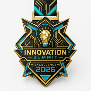 Medalla Personalizada de Aleación de Zinc 3D para el Innovation <span class=keywords><strong>Summit</strong></span> 2026, Premio Corporativo de Excelencia Tecnológica con Cinta Impresa - Product Image 1