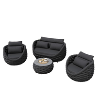 Ensemble de meubles de patio d'extérieur 4 pièces, gris foncé, pour coussins de canapé et de table de jardin.