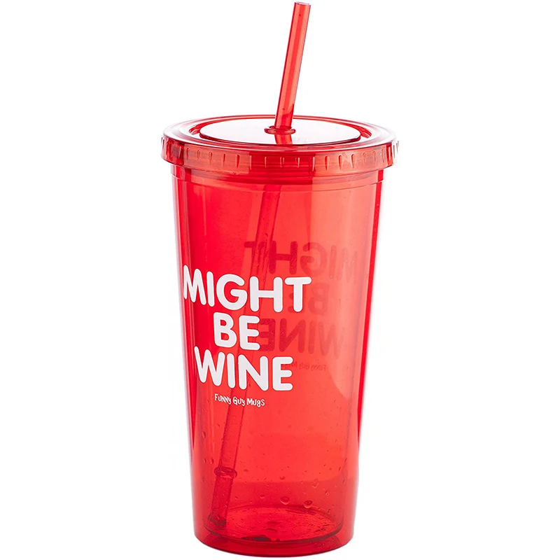 Funny Guy 20oz Mugs Might Be Wine Double Wall FBA Free Acrylic Tumbler with Lid and Reusable Straw