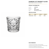 Verre à whisky taillé au diamant de qualité supérieure, fabriqué à la machine, personnalisé, en gros, en verre transparent pour bar, hôtel, maison, fêtes et boissons