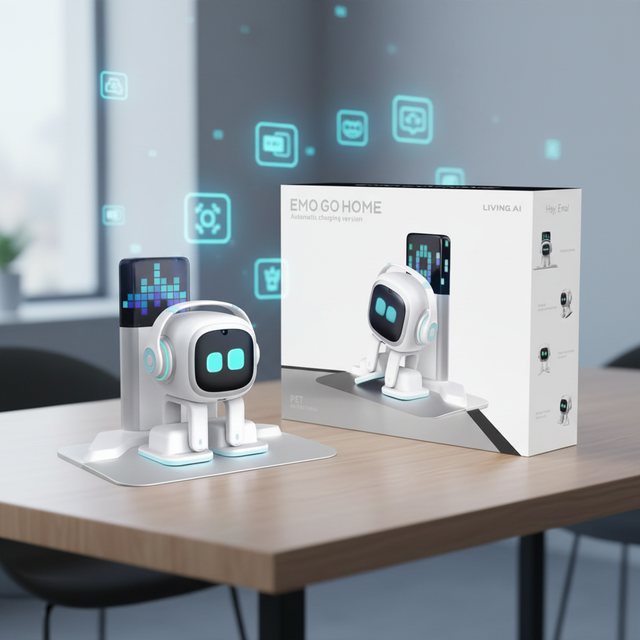 Emo Go Home Robot Smart Desktop Pet Ai Companion Toy with Voice Recognition WiFi Enabled Entertainment App Control for Kids