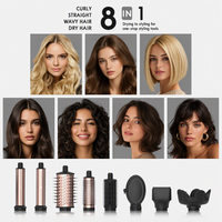 Sèche-cheveux multi-styler professionnel OEM 8 en 1, lisseur, boucleur, brosse à air chaud, 1300W, moteur sans balais 110 000 tr/min, 3 vitesses