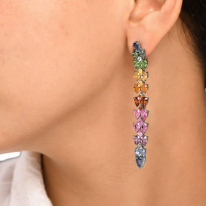 Colorful Lab Grown Sapphire Gold 925 Sterling Silver <b>Drop</b> Dangle Earrings <b>Rainbow</b> Pear Cut Wedding Fine Jewelry Women Wholesale - Product Image 3