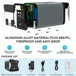 แหล่งจ่ายไฟเคลื่อนที่กลางแจ้ง 1000W แบตเตอรี่ LiFePO4 ความจุขนาดใหญ่ พกพาสะดวก สถานีพลังงานสำรองแบบพกพา 2000W - Product Image 6