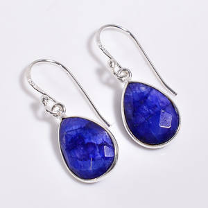 Pendientes de gota de Plata de Ley 925 con piedras preciosas de lapislázuli natural, exportador de joyería de piedras preciosas de plata de moda para niñas, joyería fina - Product Image 1