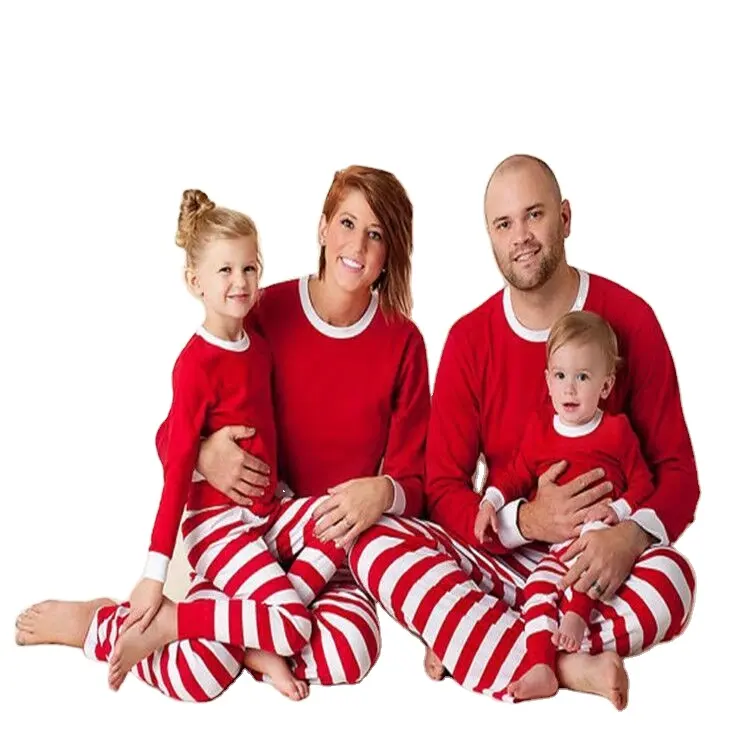 Pijamas de Navidad a rayas rojas y blancas, conjunto de pijamas de algodón a rayas para familia y Navidad, 2022