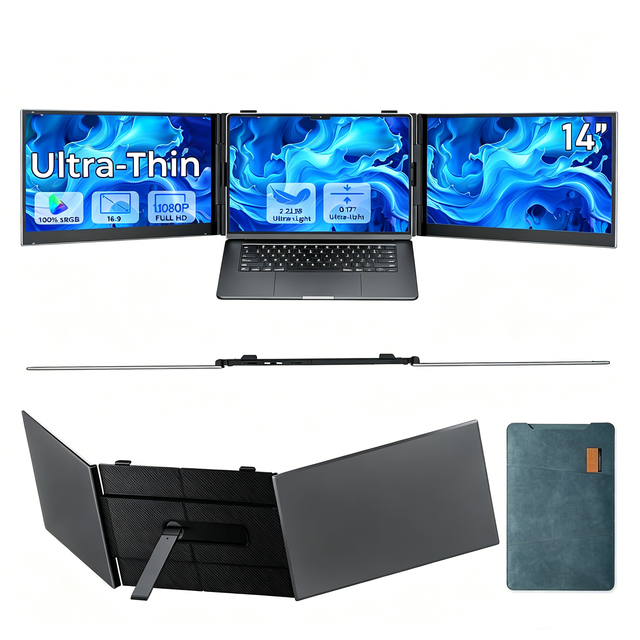 Frameless Laptop Portable Monitor 14-inch IPS FHD 1080P Ultra Thin Travel Screen Display for 13-17" Laptops