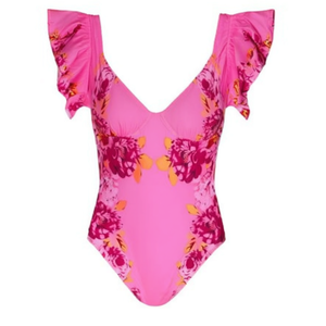 Costume da bagno intero HDJ con stampa floreale, scollo a V profondo, volant, controllo della pancia, costume da bagno da donna, taglia 38 40 42 44 - Product Image 3