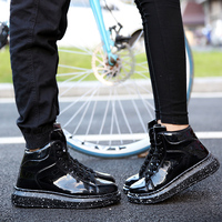 Chaussures de skate à lacets noires, rouges et argentées, en cuir PU verni, baskets décontractées pour hommes et femmes