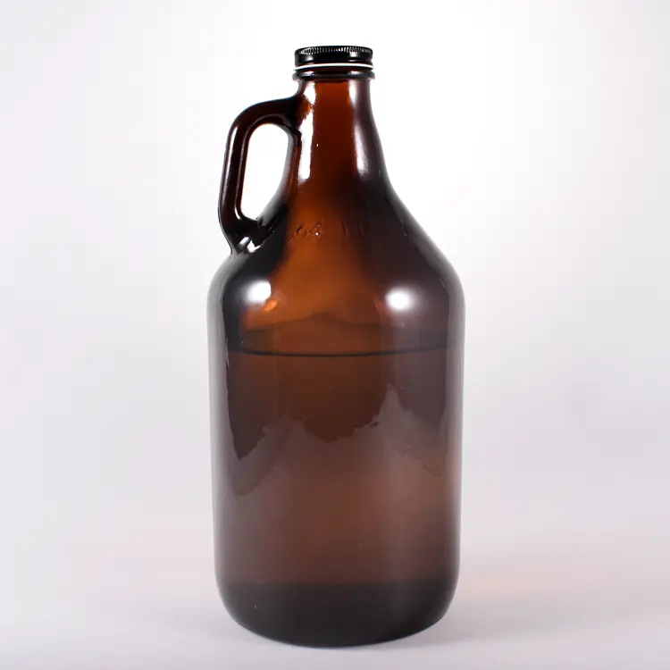 32Oz 64Oz Amber Glas Kan Bier Kannen Glas Sap Water Pitcher Clear Bier Growler Home Brew Gisting Met Metalen Deksels