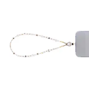 Best White Acrylic Neck Strap with Pearl Chain Metallic Phone Lanyard Cute Design for Mobile and Mobile Phones Made in China