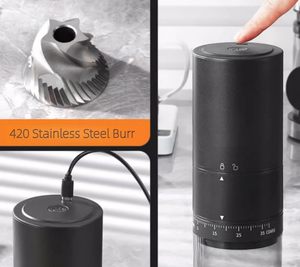 เครื่องบดกาแฟสแตนเลสแบบใหม่ ปรับระดับได้ 38 ระดับ ชาร์จ USB ได้ พกพาสะดวก สำหรับใช้ในบ้านและนอกบ้าน แบบไฟฟ้า - Product Image 5