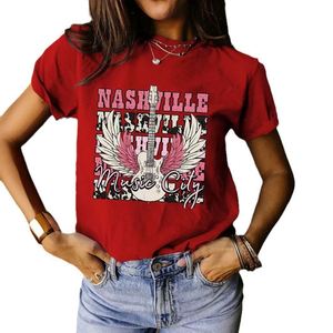 European American Women's Summer T-Shirt Nashville Music City Guitar Music Custom Print Crew Neck Loose Short Sleeve - Product Image 1