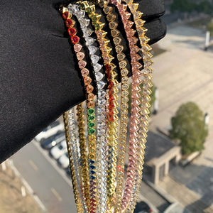 Trendy Diamant Verfraaid Messing Ketting Hiphop Stijl 5Mm Tennisketting Hartvormige Zirkoon Ketting Voor Mannen Dames - Product Image 6