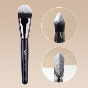 Pinceau de maquillage rond en poils synthétiques, plat, pour application de fond de teint, manche en plastique - Product Image 2