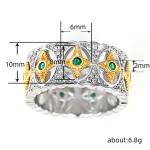 Anello vintage in pizzo cavo bicolore per donna, design a stella, luna e fiore, gioielli di moda in stile francese - Product Image 5