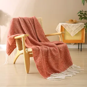Canapé en laine à chevrons doux tricoté en laine polaire de haute qualité, couverture lestée avec franges