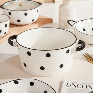 Modern and Simple Polka Dot Ceramic Bowls and Plates <b>Microwave</b> Safe Home Tableware Rice Soup Bowls Dish <b>Sets</b> - Product Image 4