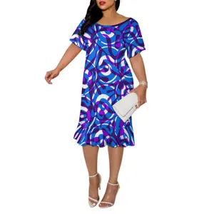 Factory Outlet Pacific Island Tie-Dye Design Big Round Neck Fish Tail Dress Casual Short Straight Tube Fish Tail Dress