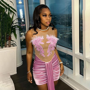 2024 HO Mujer femmes cristal Glam robe sans manches <span class=keywords><strong>voir</strong></span> à travers plissé Mini robes Vestidos avec ruban - Product Image 4