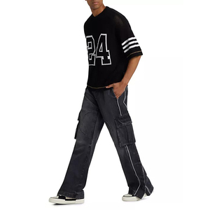 <span class=keywords><strong>Pantaloni</strong></span> <span class=keywords><strong>Cargo</strong></span> da <span class=keywords><strong>uomo</strong></span> in cotone 100% di alta qualità con Logo a vita media stile Vintage <span class=keywords><strong>Jeans</strong></span> Casual traspiranti a gamba larga per l'estate - Product Image 3