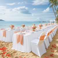 Nouvelle jupe de table rectangulaire en mousseline tissée blanche à volants, nappe personnalisable pour mariage, dessert, baby shower, décoration de table