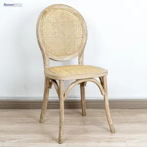 Sunzo Wholesale Wooden Rattan Back Cross Back Banquet Dining Chair Wooden Stackable Dining Chairs