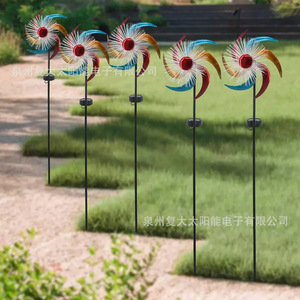 Décoration de jardin solaire éolienne en forme de fleur, piquet métallique, décoration extérieure, forme irrégulière, finition peinte - Product Image 4