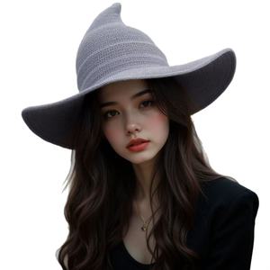 Chapeau de sorcière à rayures Halloween pliable femme/homme tricoté en laine pêcheur casquette de fête pêche appropriée à la plage affaires en plein air - Product Image 1