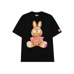 T-shirt unisexe d'été en coton épais 250 g/m² noir, coupe classique, avec impression graphique sérigraphiée sur le devant, motif « Water Gun Rabbit » - Product Image 1