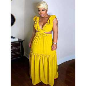 Maxi abito giallo sexy senza schienale da donna - Product Image 6