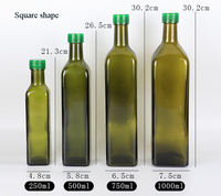 Bouteille en verre carrée personnalisée pour huile d'olive verte avec gravure et sérigraphie, tailles 250 ml à 1 L, bouchon à vis