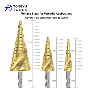 3Pcs 4-32Mm HSS Bước Khoan <span class=keywords><strong>Bit</strong></span> Set, <span class=keywords><strong>1</strong></span>/4 "Hex Shank Tin Tráng Xoắn Ốc Rãnh Côn Unibit Khoan Cho Kim Loại Gỗ Tấm Nhựa Ống - Product Image 2