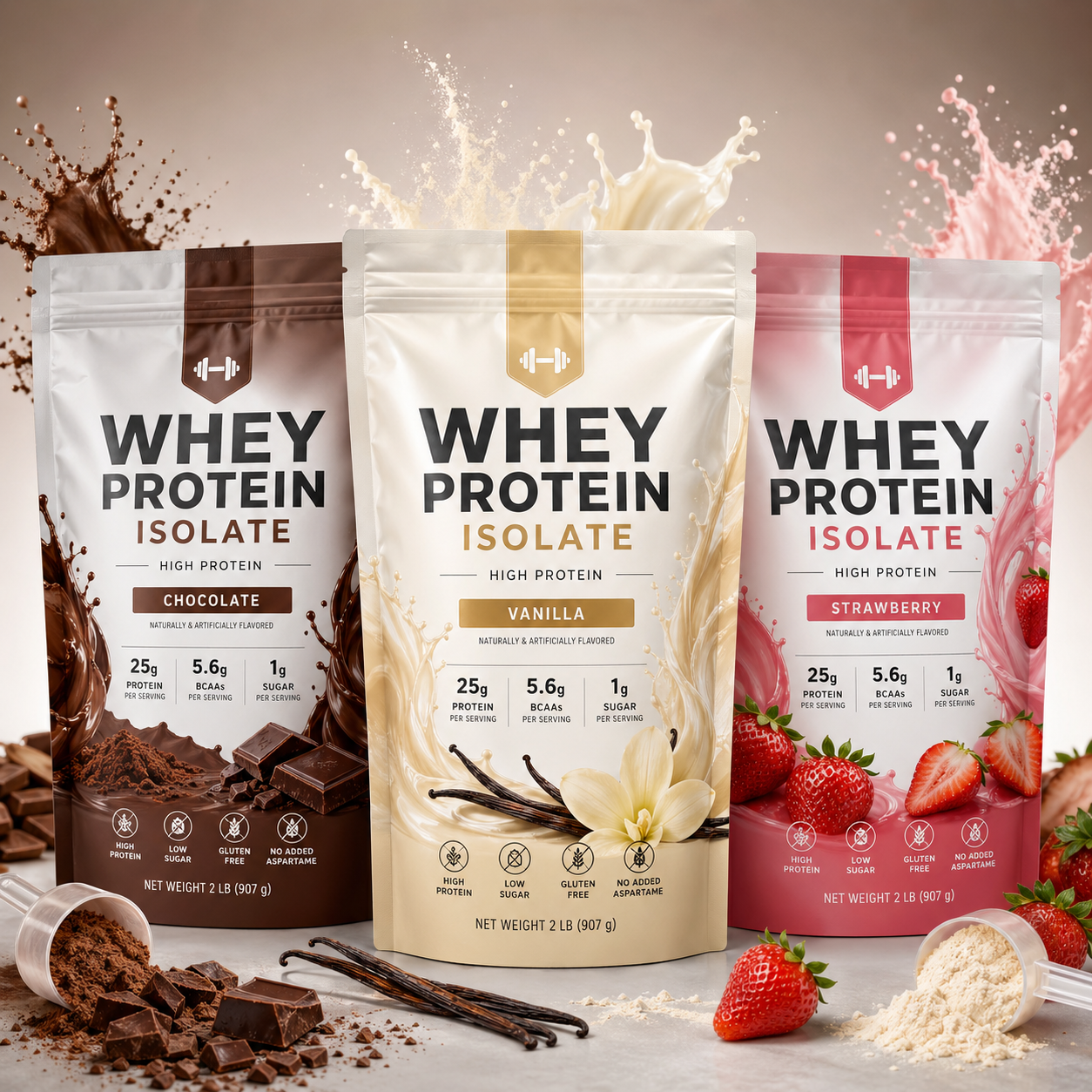 Custom Printed Whey Protein Isolate Packaging Bags Plant Protein Powder Nutritional Supplements Aluminum Foil Stand Up Pouch