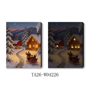 Tableau mural en <span class=keywords><strong>toile</strong></span> LED <span class=keywords><strong>sur</strong></span> le thème de Noël, scène hivernale de balade en traîneau avec lumières chaleureuses, décoration festive de ferme pour les fêtes - Product Image 6