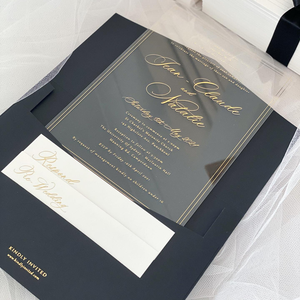 Carte d'invitation de <span class=keywords><strong>mariage</strong></span> personnalisée en acrylique transparent avec pochette noire et cartes de détail RSVP pour des ensembles d'annonces de <span class=keywords><strong>mariage</strong></span> romantiques - Product Image 2