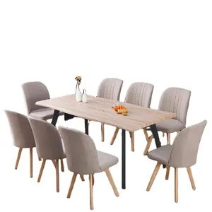 Ucuz modern lüks restoran katı ahşap yemek odası masaları ve 6 sandalye 8 kişilik kare ahşap yemek masası seti setleri