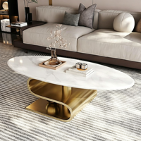 Ensemble de table basse de luxe en acier inoxydable courbé avec plateau en pierre frittée, base sphérique dorée, table personnalisée pour salon, mobilier de maison