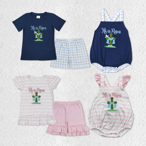 Ropa de Primavera al por Mayor para Niños, Ropa para Niña Pequeña, Conjunto de Pantalones Cortos Rosas con Apliques Florales Cruzados, Ropa Infantil para Pascua - Product Image 4