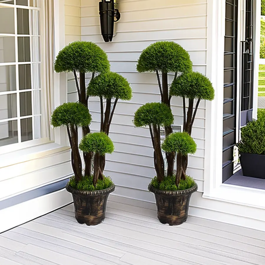 3 piedi forniture da giardino in plastica protetto UV finto arte topiaria verde pianta Bonsai albero artificiale in vaso per la decorazione della porta del giardino