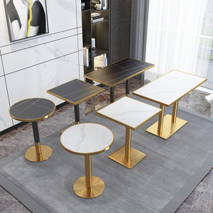 Table de restaurant moderne, plateau en marbre noir et blanc, base en acier inoxydable, durable, usage commercial, hôtels, bistrots, restaurants - Product Image 1