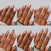 Faux ongles en amande courts à marque privée, de haute qualité, en gros, couleur nude unie, en gel souple, artificiels, en vrac, à presser, fournitures