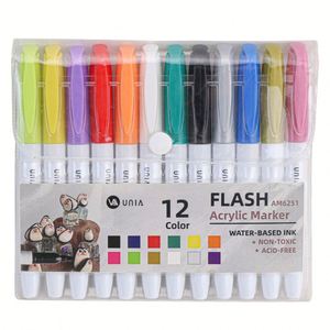 ปากกาเมทัลลิกอะคริลิคแบบน้ำ ปลอดสารพิษ 12 สี รุ่นใหม่ ปี 2025 ปากกามาร์คเกอร์แบบถาวรสำหรับเด็ก ใช้ได้กับพลาสติกและกระดาษ - Product Image 1